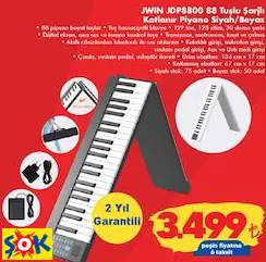 JWIN JDP8800 88 TUŞLU ŞARJLI KATLANIR PİYANO SİYAH/BEYAZ